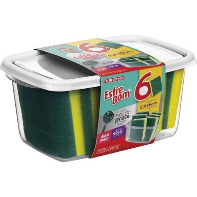 Esponja Esfrebom Multiuso Bt002k Kit com 6 Unidades e Pote com Tampa Bettanin