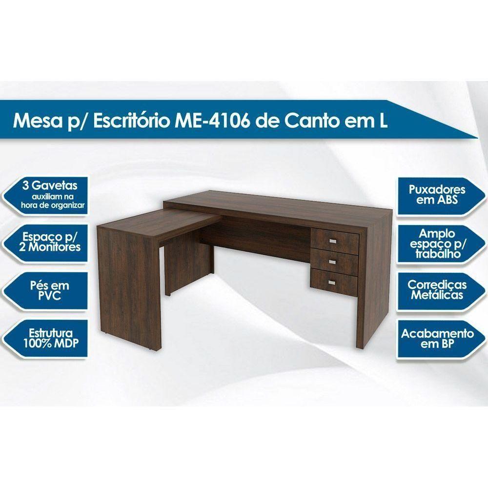 Mesa de Escritório ME4106 c/ 3 Gavetas Branco - Tecno Mobili - 4