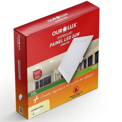 Painel LED de Embutir 02904b 24W Bivolt 2700K Quadrado Branco Ourolux