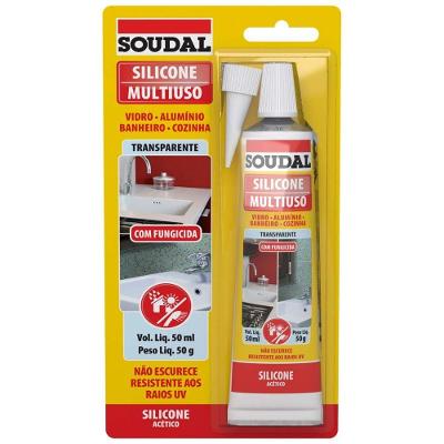 Silicone Acético Multiuso 928416 Selante para Superfícies Vitrificadas Incolor 50g Soudal