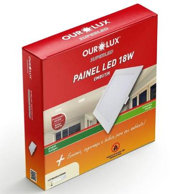 Painel LED de Embutir 02902B 18W Bivolt 2700K Quadrado Branco Ourolux