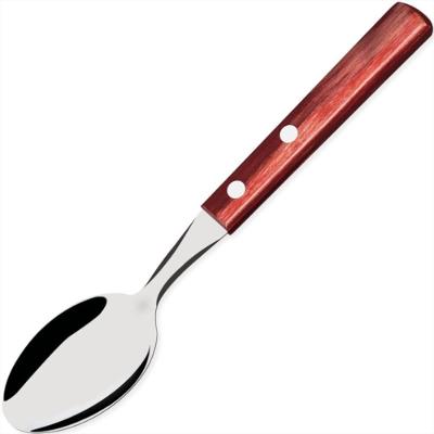Colher para Sobremesa Polywood 21106470 em Aço Inox com Cabo de Madeira Vermelho Tramontina