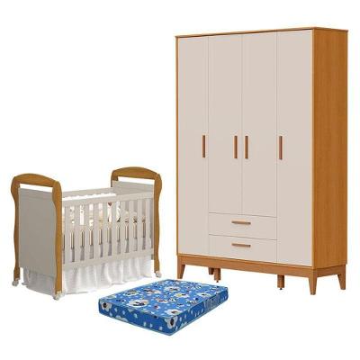 Berço Americano Danny Com Colchão Tend Tudo E Guarda Roupa 4 Portas Flip Areia Savana Acetinado - Reller