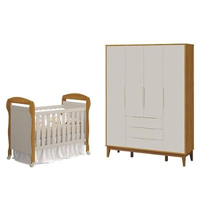 Berço Americano Danny E Guarda Roupa 4 Portas Elfe Classic Areia Savana Acetinado Amadeirado - Reller