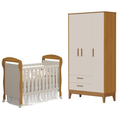 Berço Americano Danny E Guarda Roupa 3 Portas Flip Areia Savana Acetinado - Reller