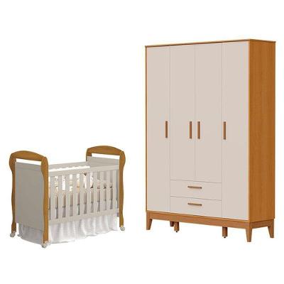 Berço Americano Danny Com Guarda Roupa 4 Portas Flip Areia Savana Acetinado - Reller