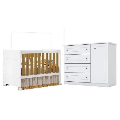 Berço Americano Katatau Branco Acetinado Savana - Reller E Cômoda Infantil Americano Branco Hp - Henn