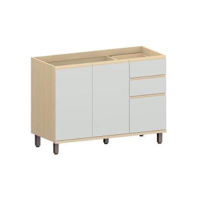 Balcão de Cozinha para Pia Aura 2 Portas 3 Gavetas MDF 120cm Carvalho Uv Cinza Cristal Uv