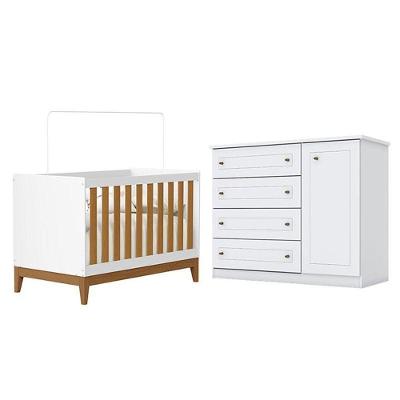 Berço Americano Flip Branco Acetinado Savana Reller E Cômoda Infantil Americano Branco Hp - Henn