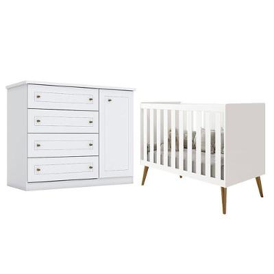 Berço Americano Isis Branco Acetinado - Reller E Cômoda Infantil Americano Branco Hp - Henn