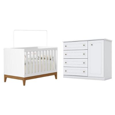 Berço Americano Flip Branco Acetinado Reller E Cômoda Infantil Americano Branco Hp - Henn