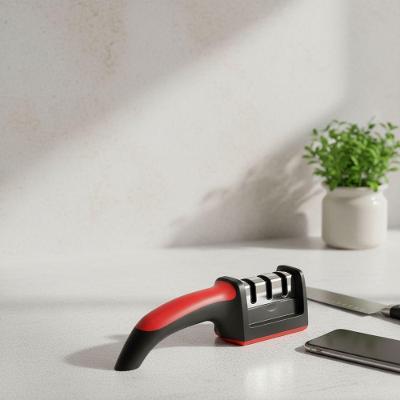 Afiador de Facas em Aço Inox com 3 Estágios para Chefs Profissionais com Base Emborrachada
