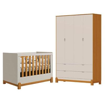 Berço Americano Lótus Liso Areia Savana Com Guarda Roupa Infantil Lotus Liso 4 Portas Areia Savana - Reller