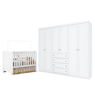 Berço Americano Katatau Branco Acetinado - Reller E Guarda Roupa Casal Americano 6 Portas Branco Hp - Henn