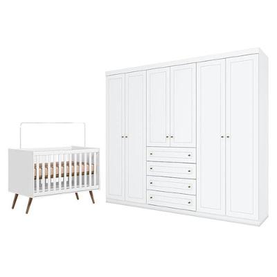Berço Americano Q Encanto 3820 Retrô Branco Acetinado - Qmovi E Guarda Roupa Casal Americano 6 Portas Branco Hp - Henn