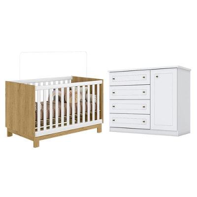 Berço Americano Mini Cama Q Encanto Slim Freijó Branco Acetinado - Qmovi E Cômoda Infantil Americano Branco Hp - Henn