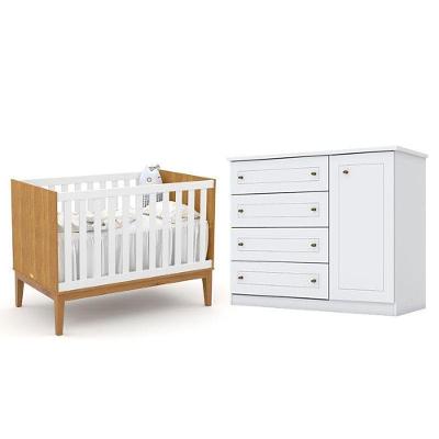 Berço Americano Unique Freijó Branco Soft Eco Wood - Matic E Cômoda Infantil Americano Branco Hp - Henn