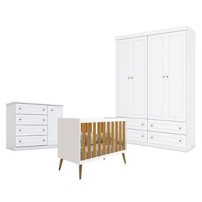 Quarto De Bebê Americano 4 Portas Com Berço Americano Isis Branco Acetinado Savana - Reller - Henn