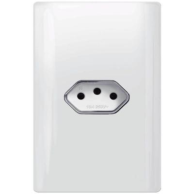 Tomada Universal Horizontal 2P+T 10A Dc 1200-29 Branco com Cromado Ekron