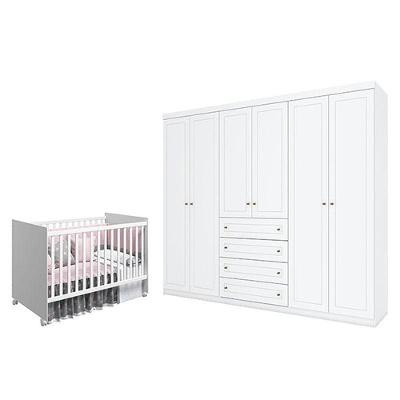 Berço Nacional Mel Branco Acetinado - Reller E Guarda Roupa Casal Americano 6 Portas Branco Hp - Henn