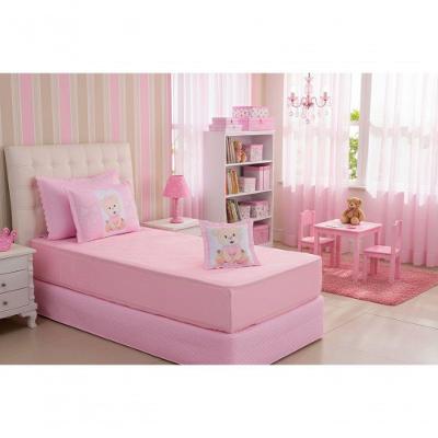 Jogo de Lençol 3 Peças Solteiro Infantil Princesa Ursa Microfibra Rosa Deccoralle