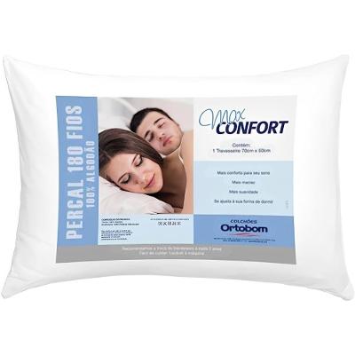 Travesseiro Max Confort Algodão 70x50cm Tradicional Espuma Percal 180 Fios Ortobom