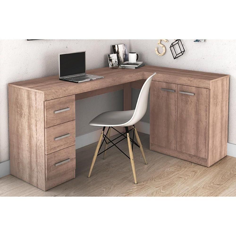 Mesa de Escritório MSM446 c/ 2 Portas e 3 Gavetas Rustico - Movelbento - 1