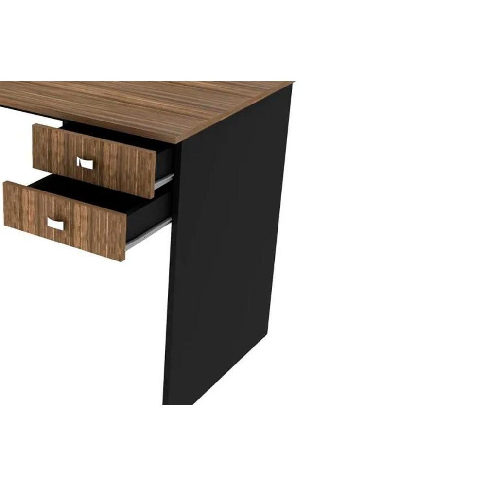 Mesa de Escritório ME4165 c/ 2 Gavetas Nogal/Preto - Tecno Mobili - 2