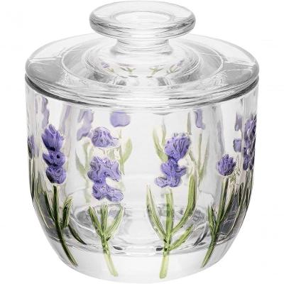 Manteigueira Francesa Lavanda Hand Painting 9 em Cristal Pintado à Mão Transparente Lyor