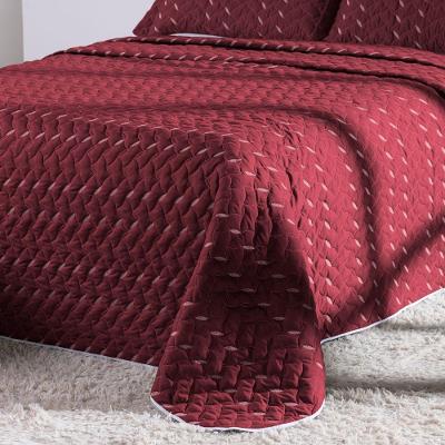 Kit Cobre Leito Queen Heitor Hipercal 400 Fios Bordado Vermelho Marsala MR Enxovais