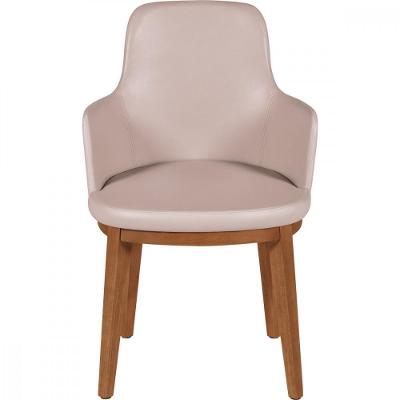 Poltrona London para Sala em Madeira Tauari com Estofado em Couro Sintético Bege Tramontina