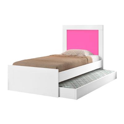 Cama Solteiro Bibox Luara Com Auxiliar Para Quarto Infantil Juvenil Estilo Moderno - Branco-rosa