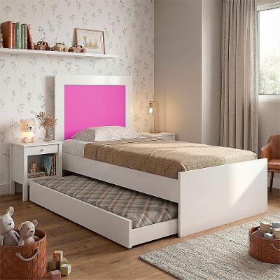 Cama Solteiro Bibox Luara Com Auxiliar E Colchões D23 Para Quarto Menina Infantil - Branco-rosa