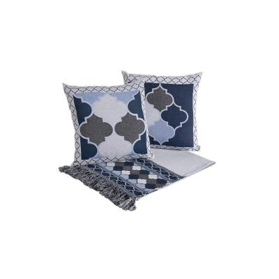 Kit Peseira Grécia Tecido Jacquard 60% Algodão 40% Poliéster Queen 5 Peças Azul