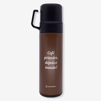 Garrafa Térmica de Café com Tampa Café 600ml Aço Inoxidável e Plástico Marrom Zonacriativa