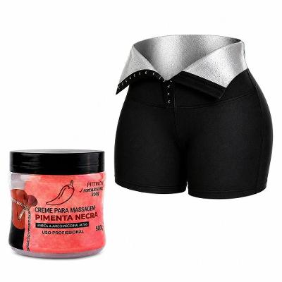 Kit Termo Redutor Creme Pimenta Negra + Short Efeito Sauna para Definição Corporal Cheguei BR