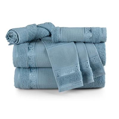 Jogo de Toalha Atelie Azul Enseada 5 Peças Banho Rosto e Piso 100% Algodão 400g-m2 Casa com Amor