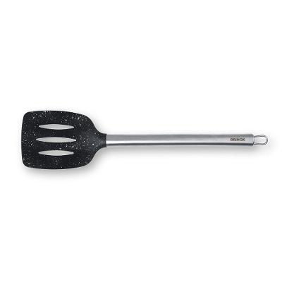 Espátula Vazada de Silicone Duo 35cm com Cabo Aço Inox para Cozinha Preto Brinox