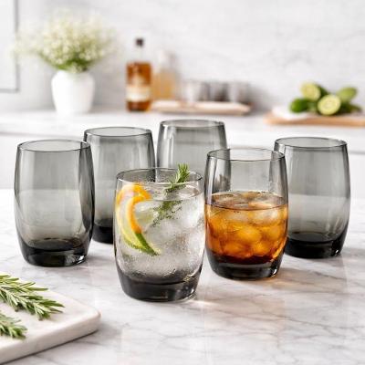 Conjunto de 6 Copos de Vidro Fumê 475ml Formato Ergonômico para Drinks e Coquetéis Studios