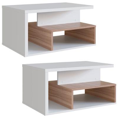 Conjunto 2 Mesa de Centro B92 Retangular MDP 67,5cm Branco Montana Nova Mobile