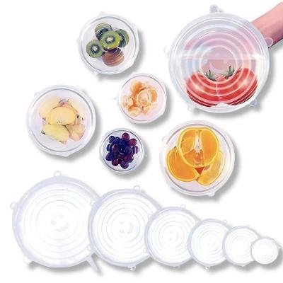 Kit com 6 Tampas de Silicone Vedação para Recipientes Flexíveis Reutilizáveis Transparente