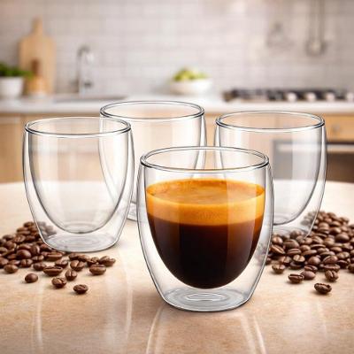 Conjunto 4 Xícaras de Vidro Borossilicato 180ml Parede Dupla Térmicas para Café e Chá Transparente