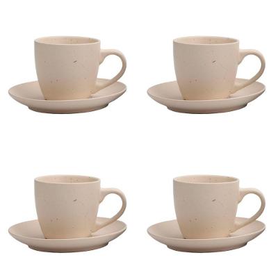 Conjunto de 4 Xícaras 280ml com Pires em Cerâmica para Mesa Posta Off White Wellmix