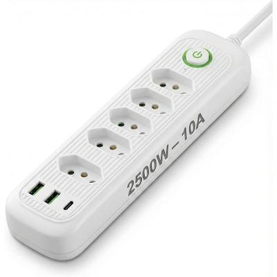 Régua Energia 5 Tomadas + Usb Tipo-c Cabo 2m Filtro Linha