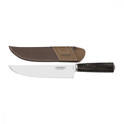 Faca para Carne 8 Polywood em Aço Inox com Cabo de Madeira Marrom e Bainha de Couro Tramontina
