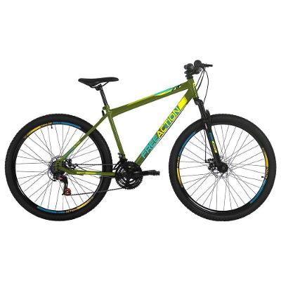 Bicicleta Flexus 2.0 Mountain Bike Aro 29 Quadro Aço 21 Marchas Free Action Verde Militar