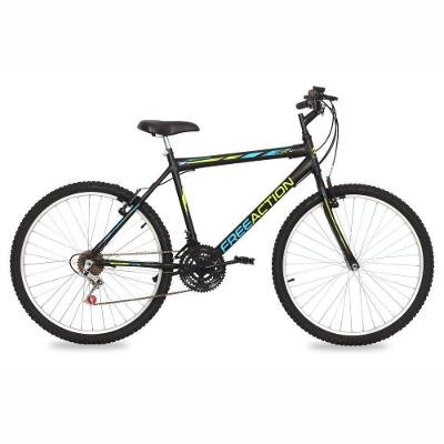 Bicicleta Eden Mountain Bike Aro 26 Quadro Aço 18 Marchas V-Brake Preto Brilho Free Action