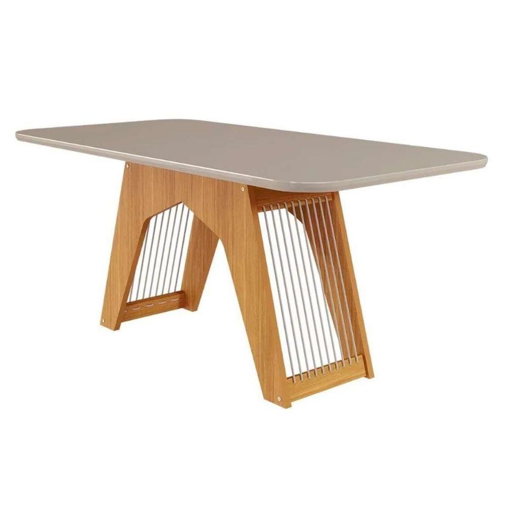 Mesa de Sala Jantar Carol + Tampo Madeirado Vidro 180x90cm Nature/Off White - Cimol - 1