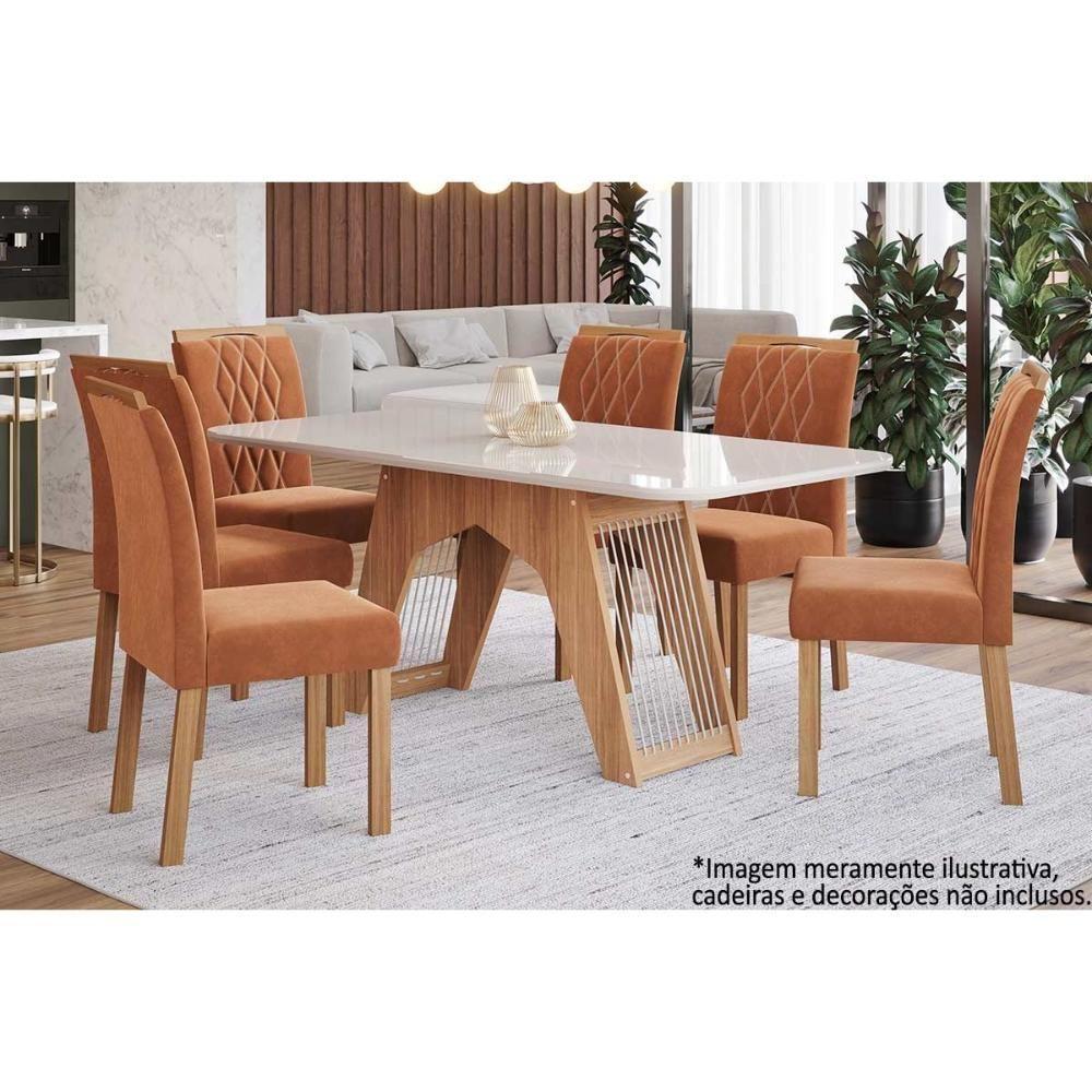 Mesa de Sala Jantar Carol + Tampo Madeirado Vidro 180x90cm Nature/Off White - Cimol - 2