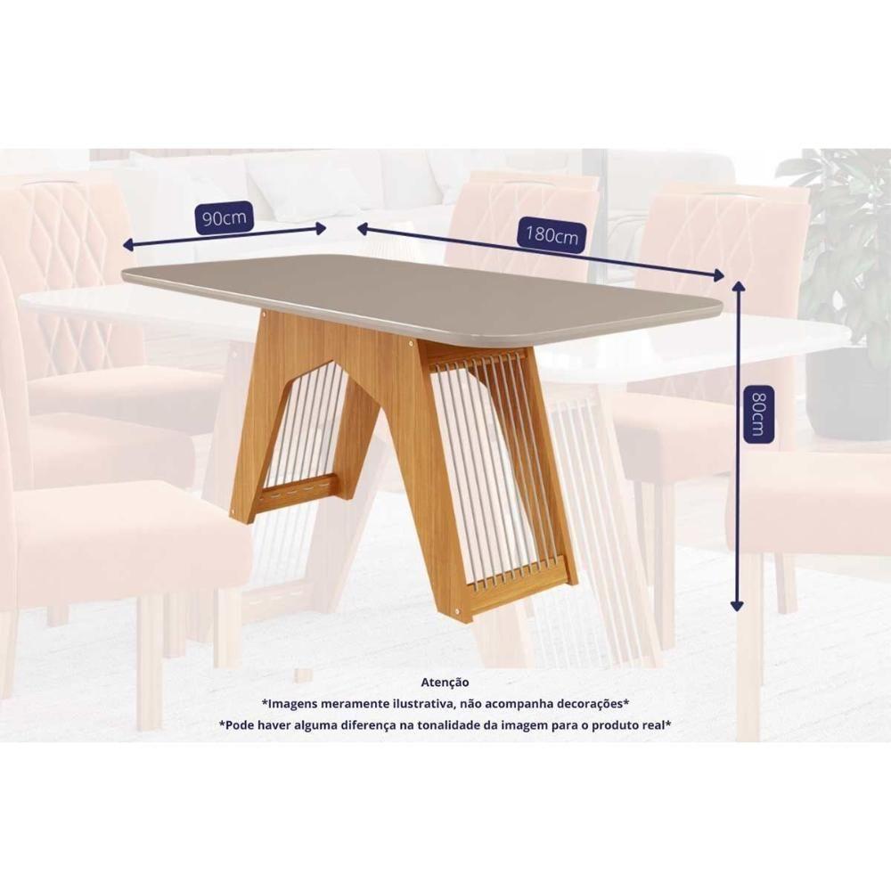 Mesa de Sala Jantar Carol + Tampo Madeirado Vidro 180x90cm Nature/Off White - Cimol - 3